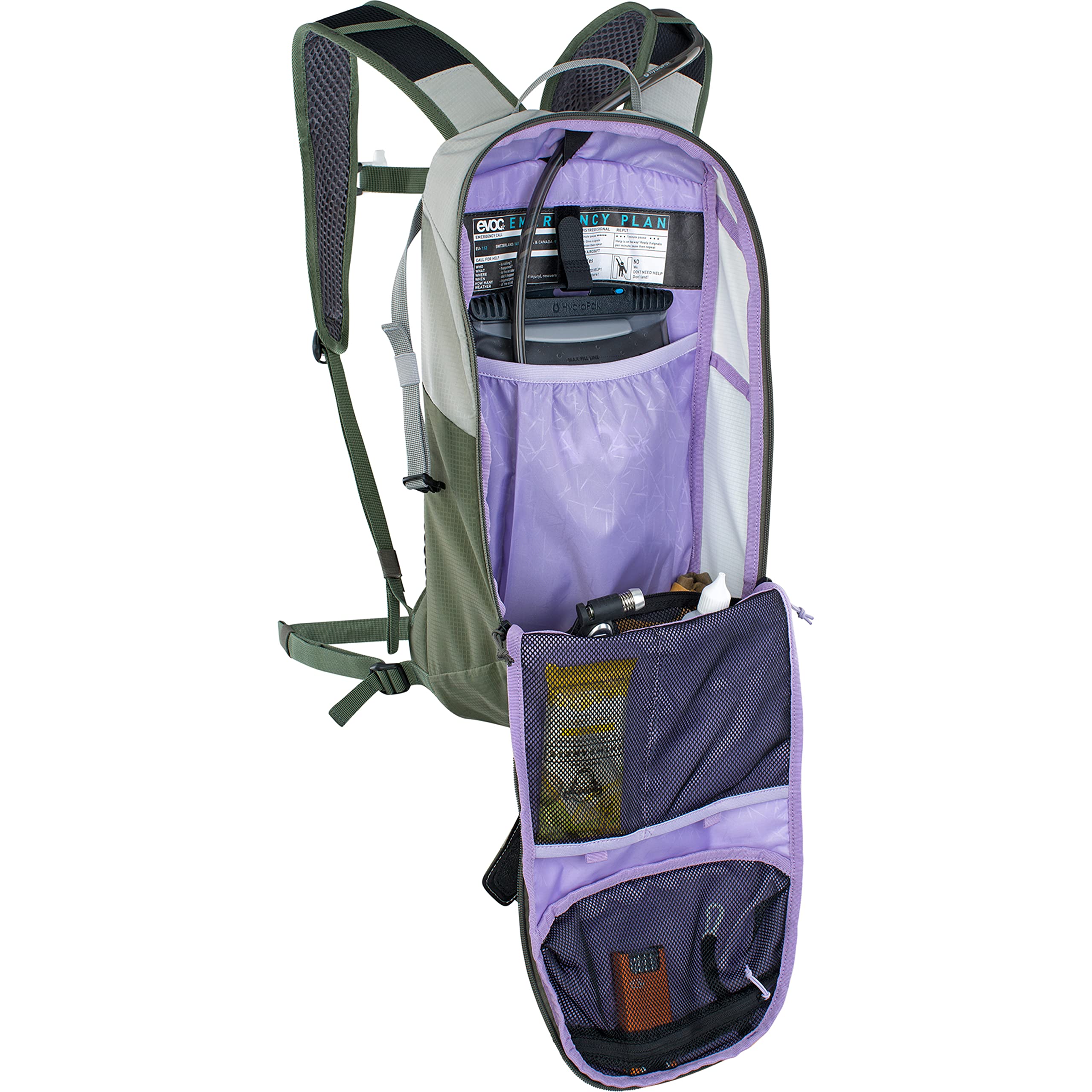 Evoc Mochila para bicicleta RIDE 8 Mochila para bicicleta para senderos y otras actividades (gestión inteligente de los bolsillos, ventilada con acolchado dorsal AIR-PAD), gris piedra/olivo oscuro