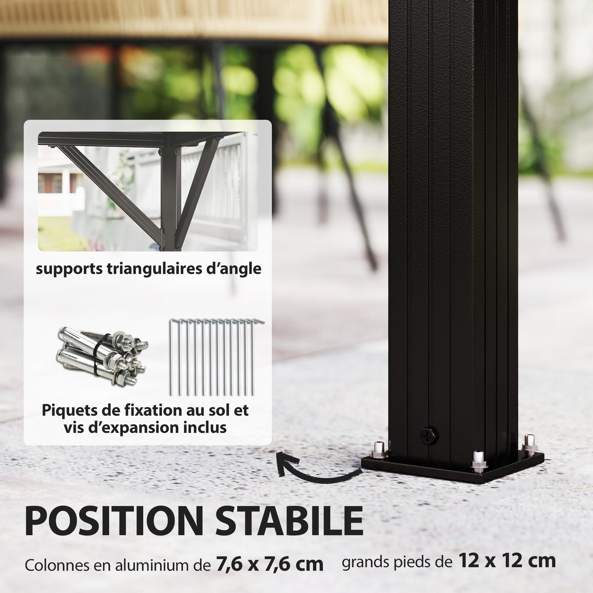 Outsunny Pavillon 3 x 3,6 m Toit Rigide Acier Galvanisé UPF50+ Gris Foncé