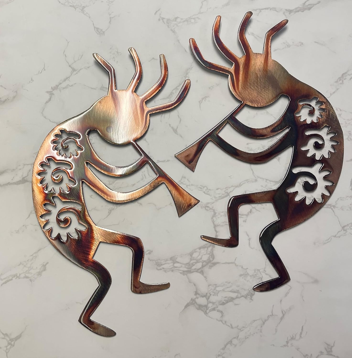 HG Artworks Handmade Copper/Bronze Plated Arizona Kokopelli Set of 2 (Matte Finish, 12" Tall Pair)