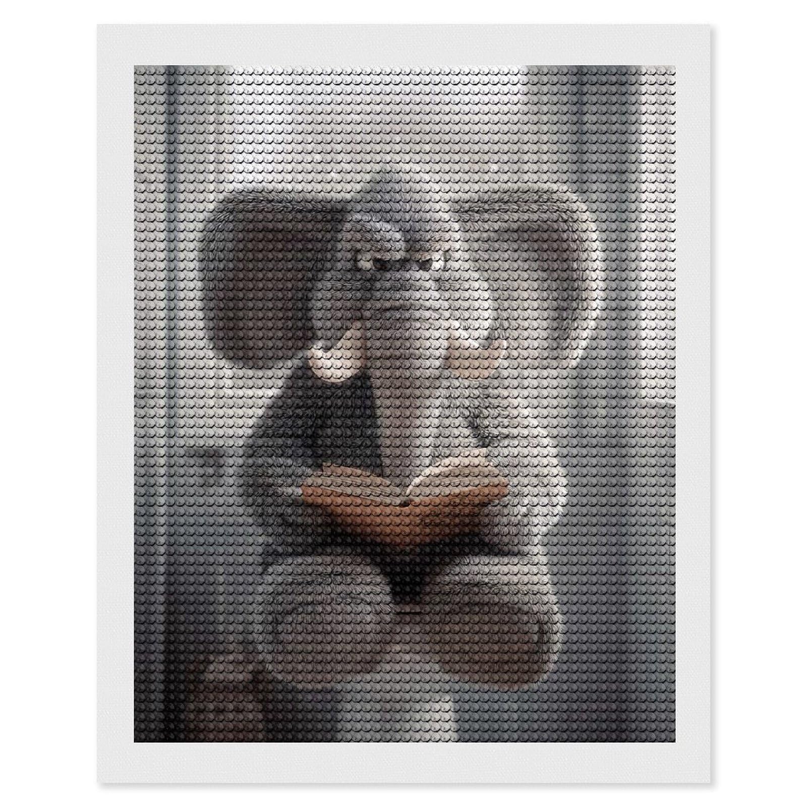 Junmoney Grumpy Elephant Reading on Toilet DIY Diamond Art Canvas Kit 16"x20", Christmas Gift, for Family Craft Time, Leisure Activity, Home Wall Art