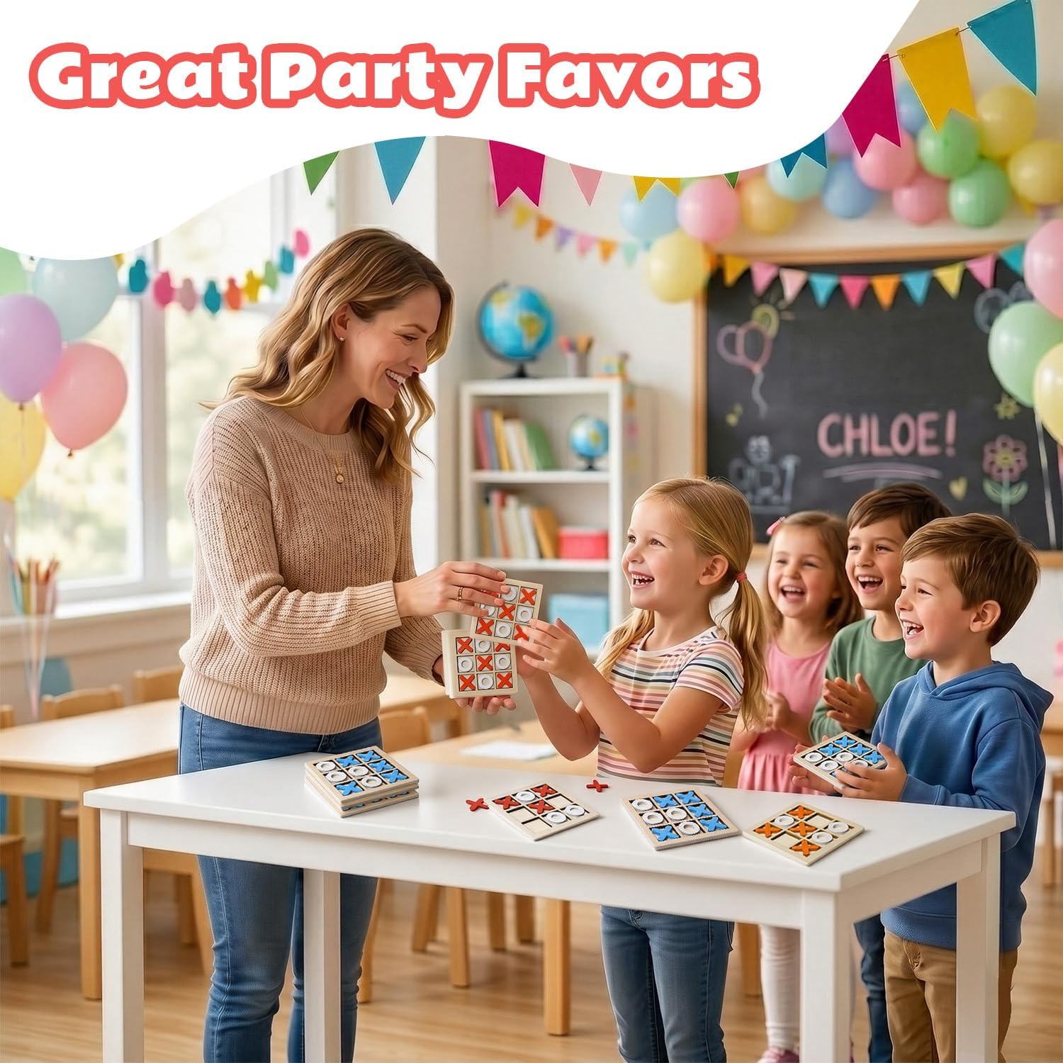 24 Packs Wooden Tic Tac Toe Board Game Party Favors for Kids Ages 3-5 4-8 8-12 Goodie Bags Stuffers for Birthday, Party Children Toys,Classroom Gifts