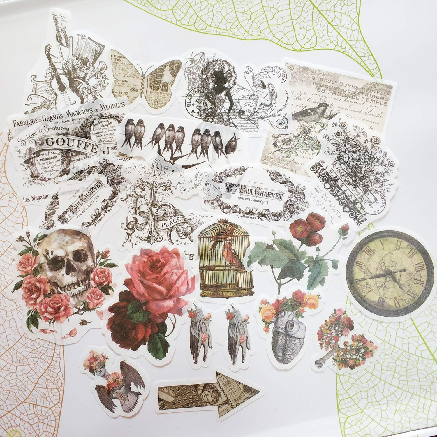 60pcs Laptop Stickers, Doraking DIY Decorative Retro Elements Mushroom Butterflies Plants Set Washi Stickers for Laptop Envelop, Scrapbook, Luggage, Windows, Glasses, Friendly to Kids (Old Times)