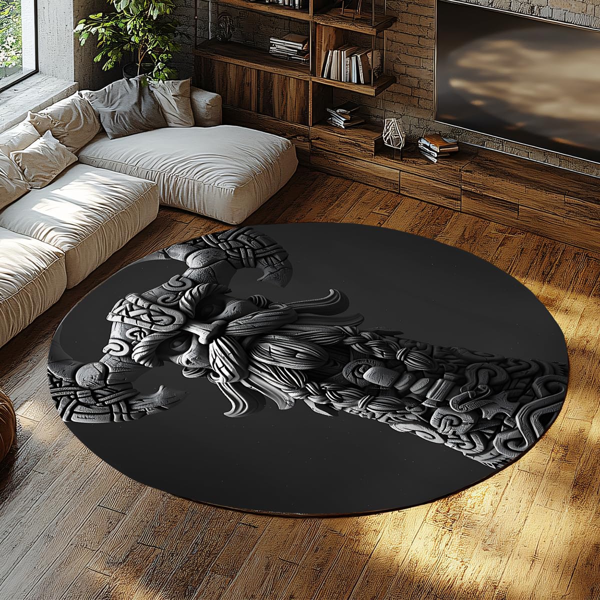 Tapis rond nordique 200x200cm lavable et antidérapant pour le salon
