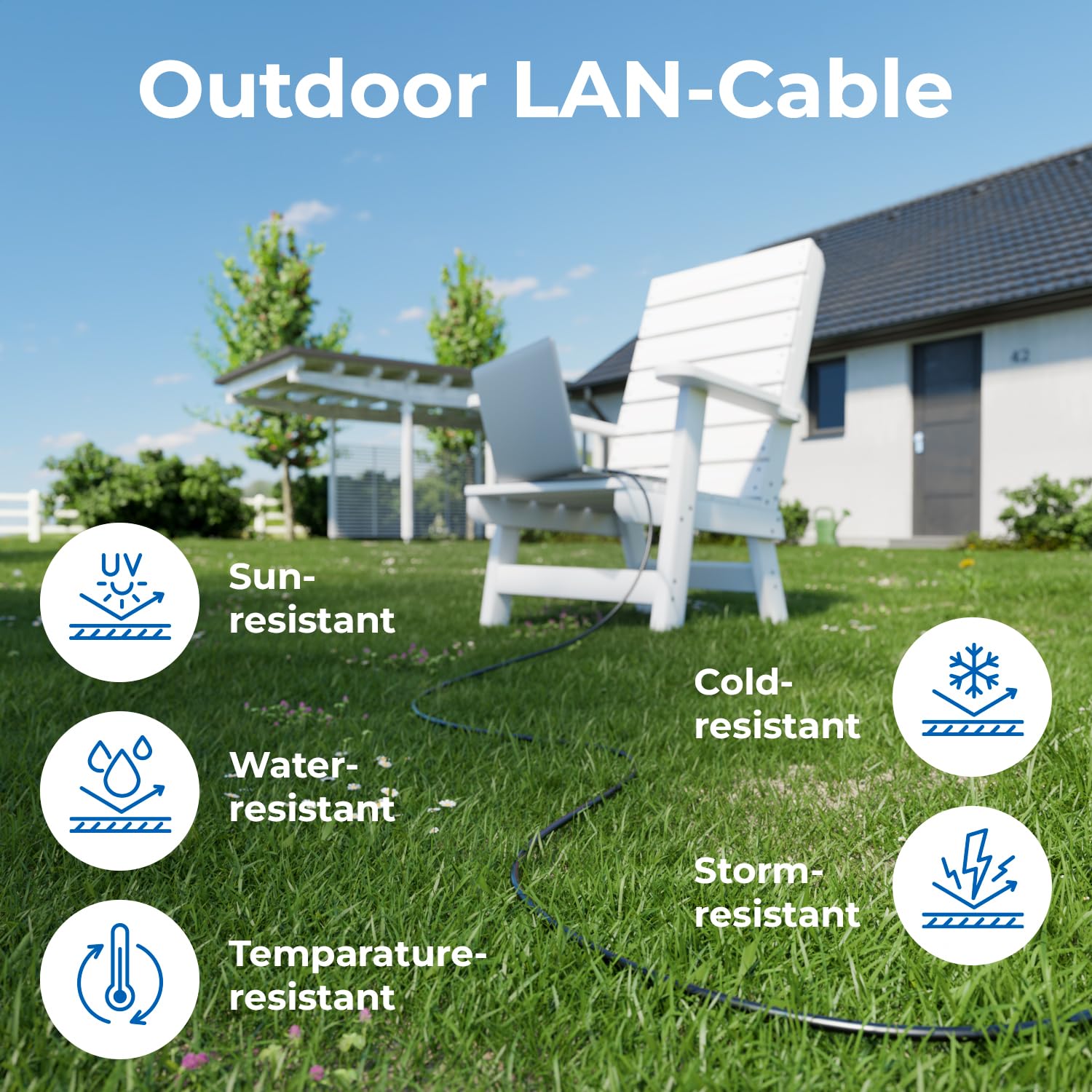 deleyCON 40m Cavo Rete CAT7 Outdoor per Esterno (10 Gbit/s, Schermatura S/FTP, Rame) Connettore RJ45 Ethernet LAN Patch - Resistente Intemperie - per Telecamere, PoE, Campeggio ecc.