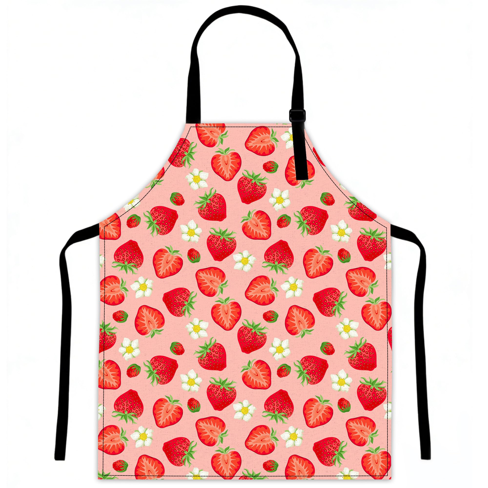 LQEBUY Kitchen Aprons Adjustable Pink Strawberry Cooking Apron Bib for Women Men Chef Cooking Baking Gardening