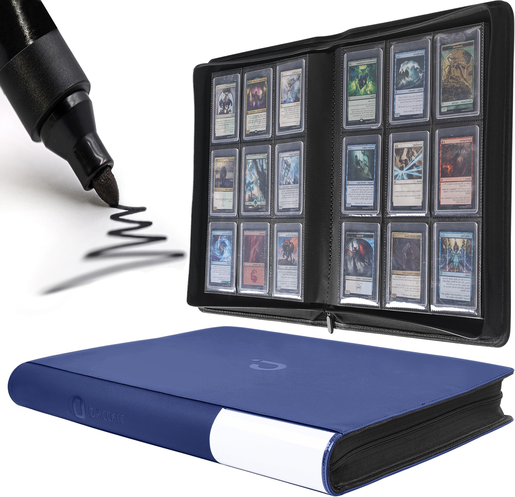 D DACCKIT Toploader Binder, Holds 288 Toploaders - 9 Pocket Top Loader Binder for 3" x 4" Rigid Card Holders for Trading Cards or Sports Cards - Model C，Classic Navy Blue