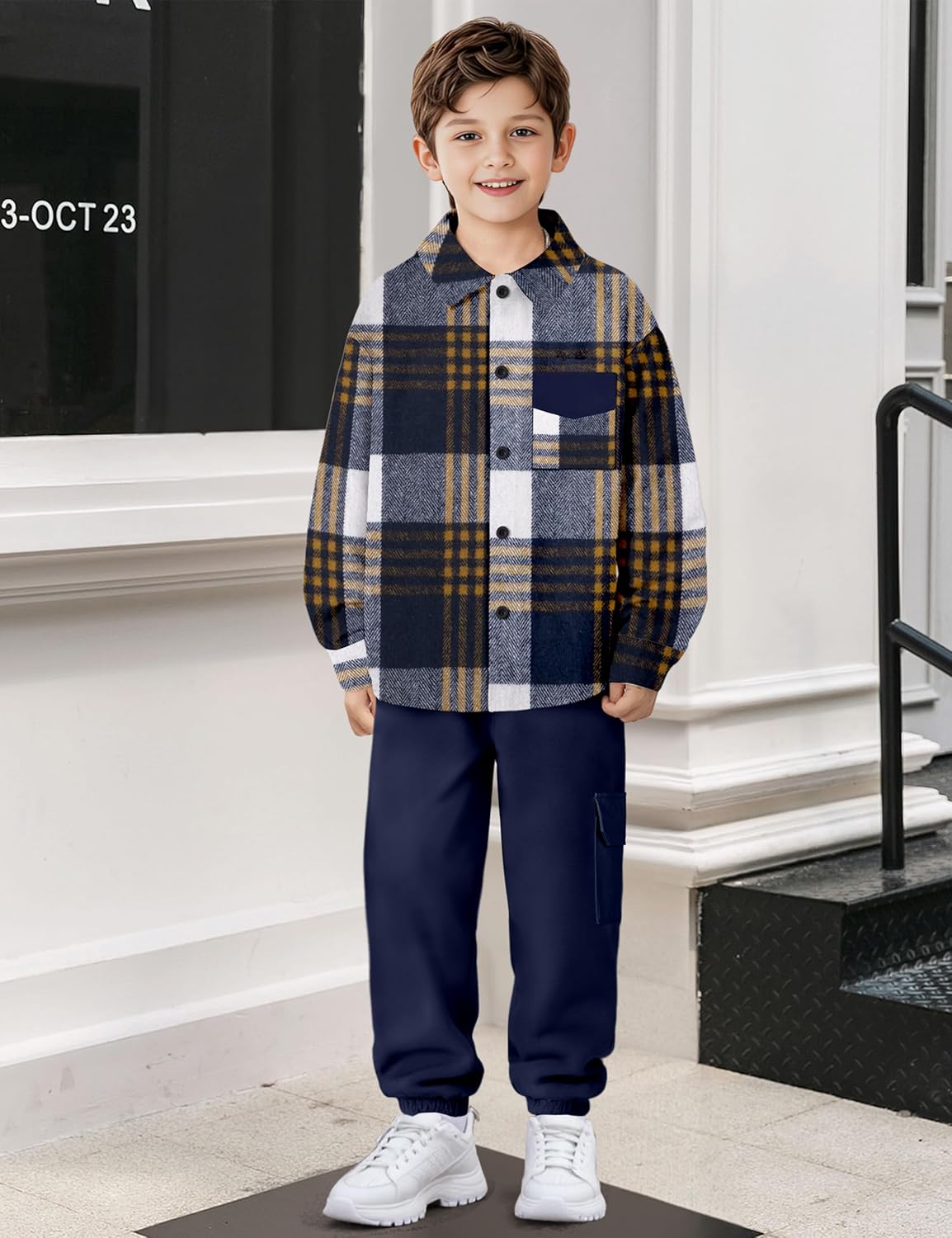Toddler Boys Clothes Long Sleeve Flannel Plaid Button Shirt +Cargo Pants 2 Pcs Fall Winter Kids Outfits Set for 3-8T - Image 4