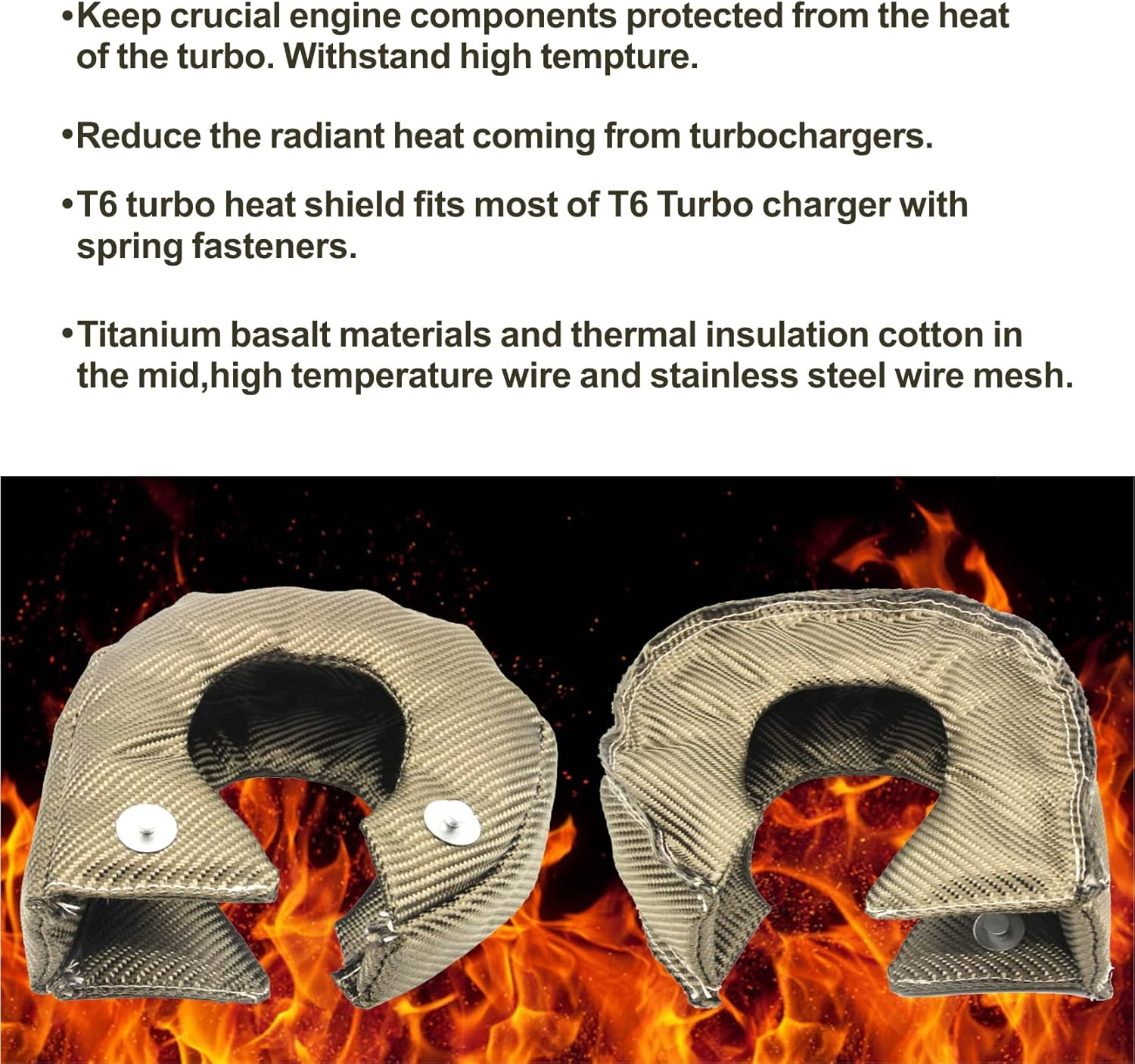 Titanium t6 Turbo Blanket Heat Shield Turbocharger for T5 T6 GT55 GT40 HX52 HT60 T88 Turbo Blanket with Locking Springs (Titanium, t6)