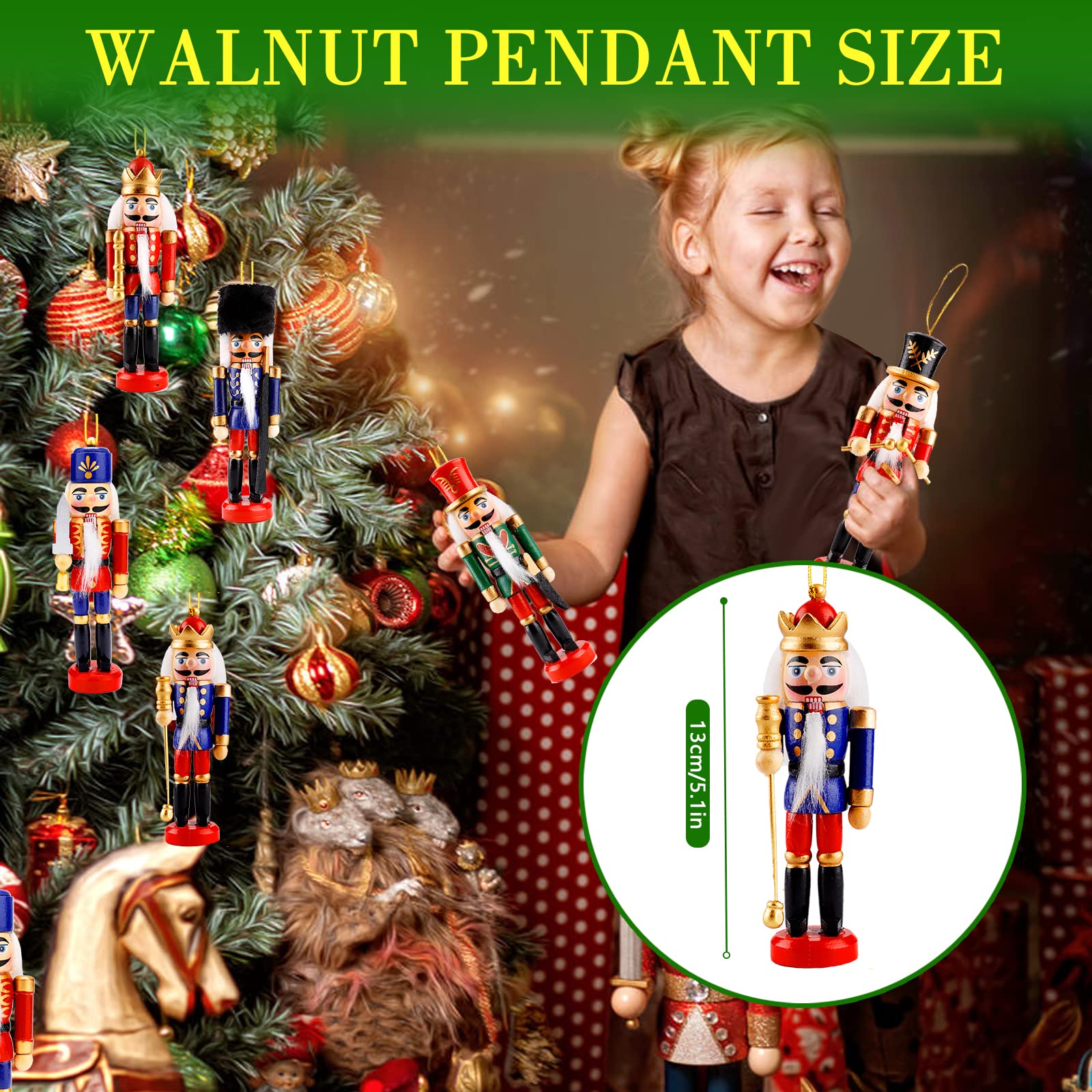 Frasheng 6 Pièces Décorations de Noël Casse-Noisette,Casse Noisette en Bois,Casse-Noisettes Soldat de Noël,Casse-Noisette Noel Soldat Figurine,Casse-Noisette de Noël Traditionnels en Bois,13 cm