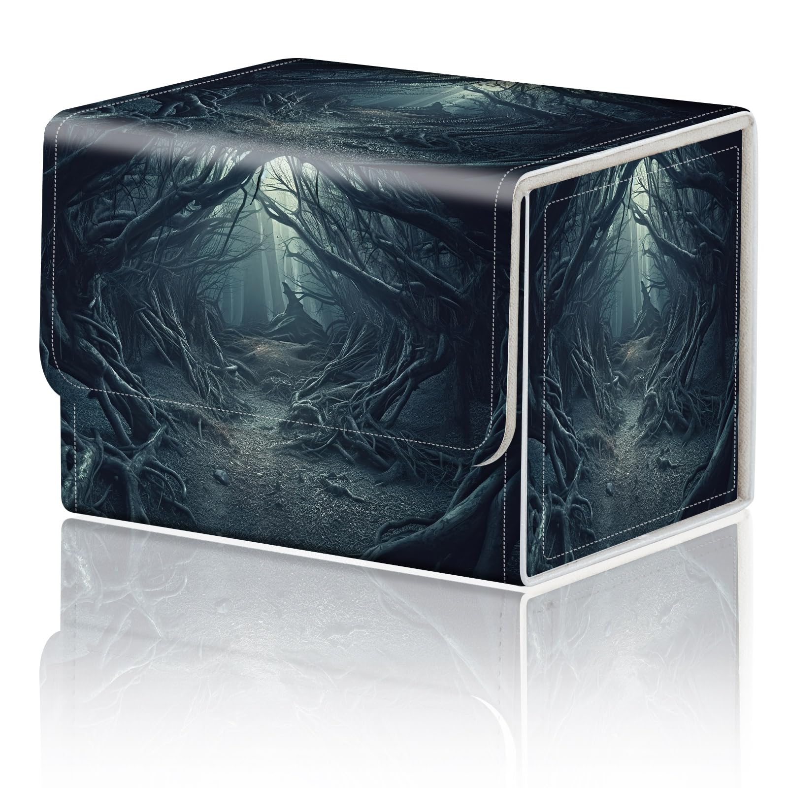 Card Game Storage Box for TCG MTG Commander Deck Box Organizer Trading Card Case TCG Storage Box Magnetic Closure Creative Pattern, Strange Mysterious Dark Forest — image 1