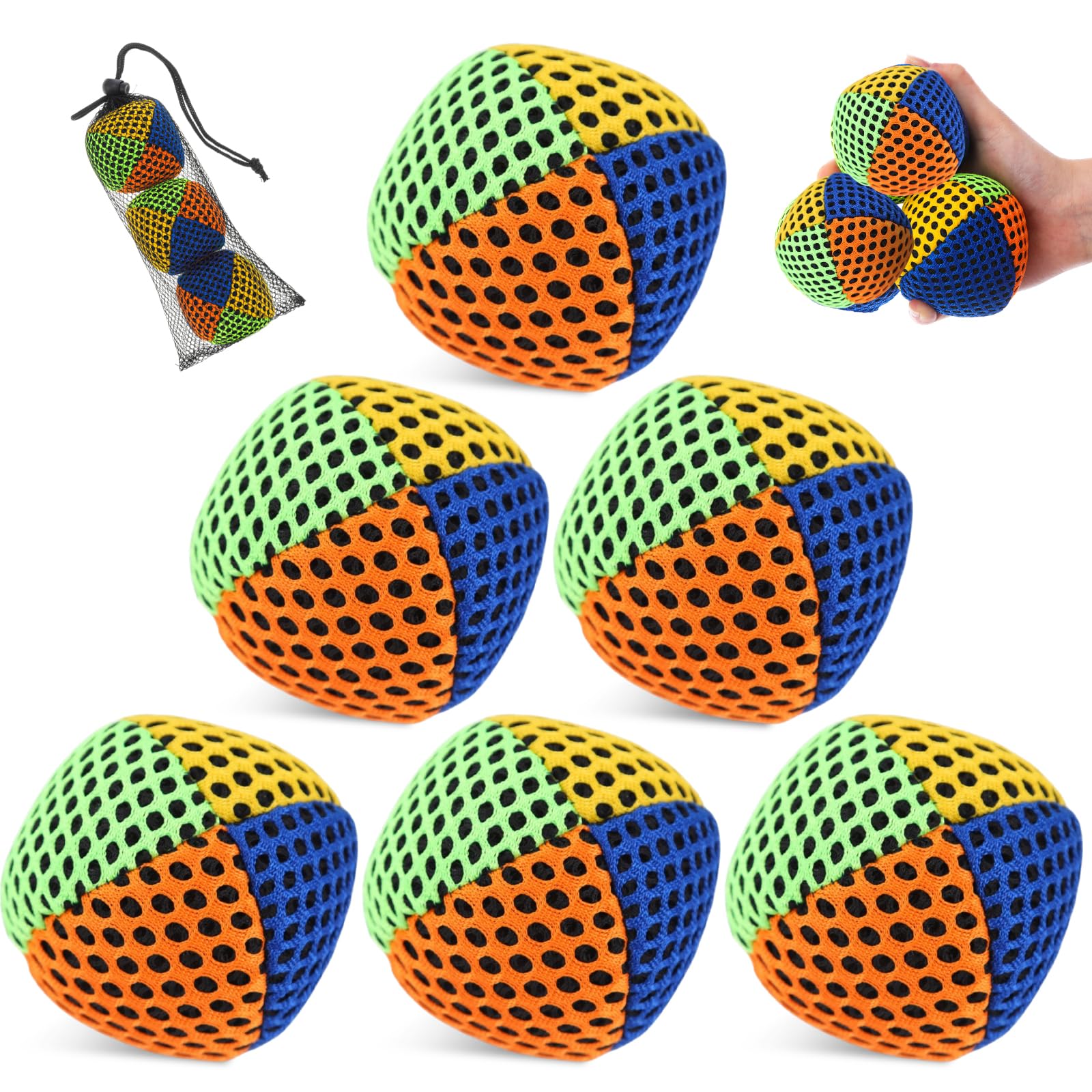 Soulchen Juego de 6 bolas de malabares para principiantes, malabares, juego de bolas de malabares duradero para principiantes y profesionales (rojo, amarillo, azul, espejo de poliuretano)