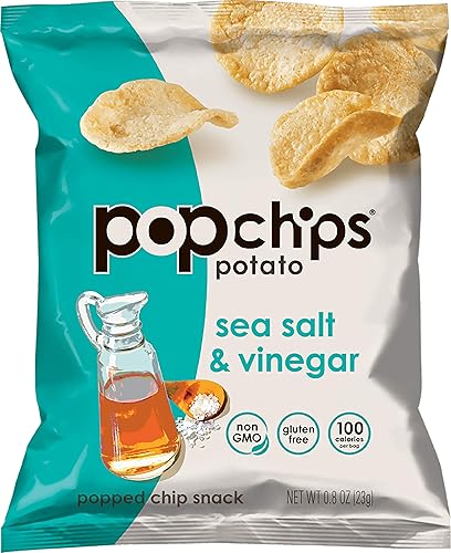 Popchips Papas fritas con sal marina y vinagre de una sola porción de 0.8 onzas (paquete de 24)