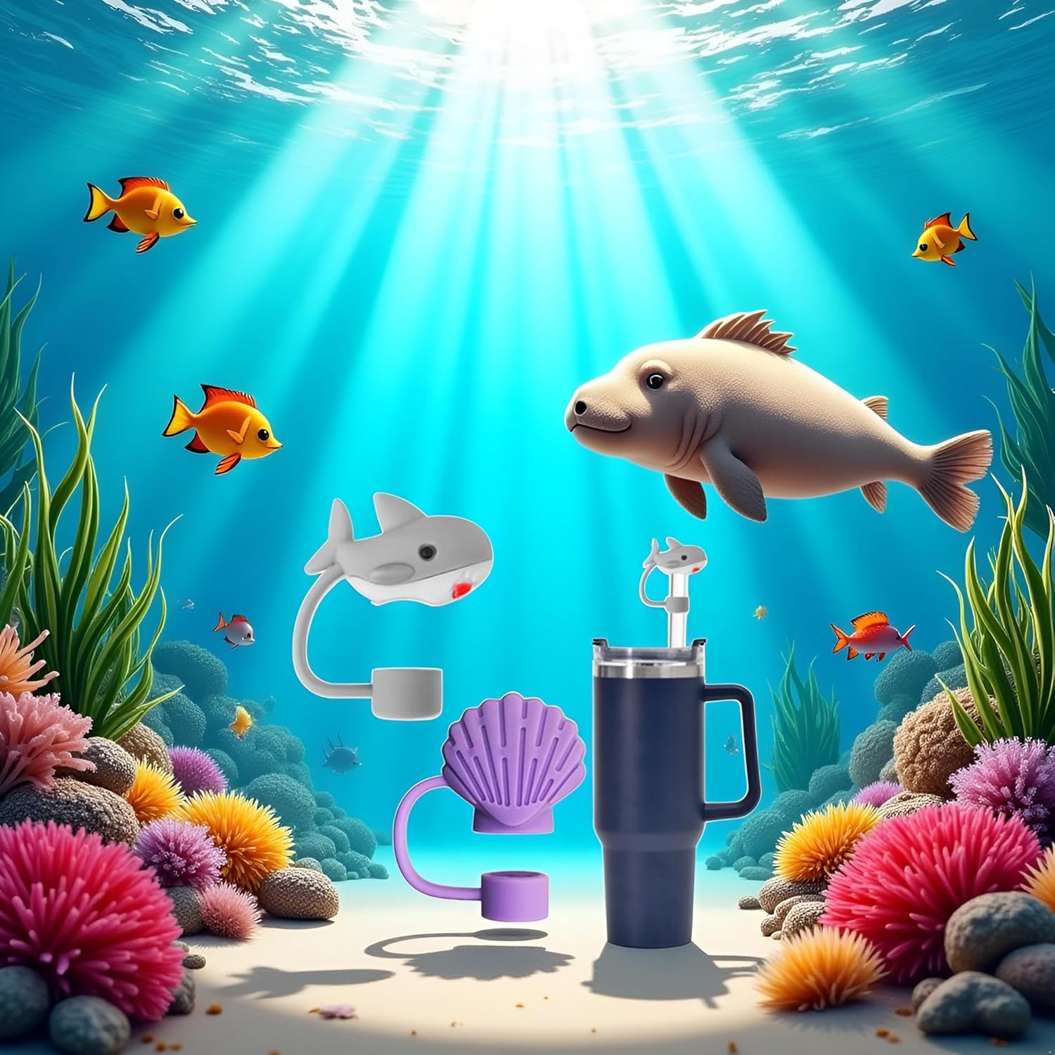 Sharks and shells Straw Cover for Stanley 40&30 Oz Cup, 10mm Silicone Straw Covers Cap for Stanley Cup Accessories, Cute Topper for Tumblers, Cap Stopper for Reusable Straws - Image 4