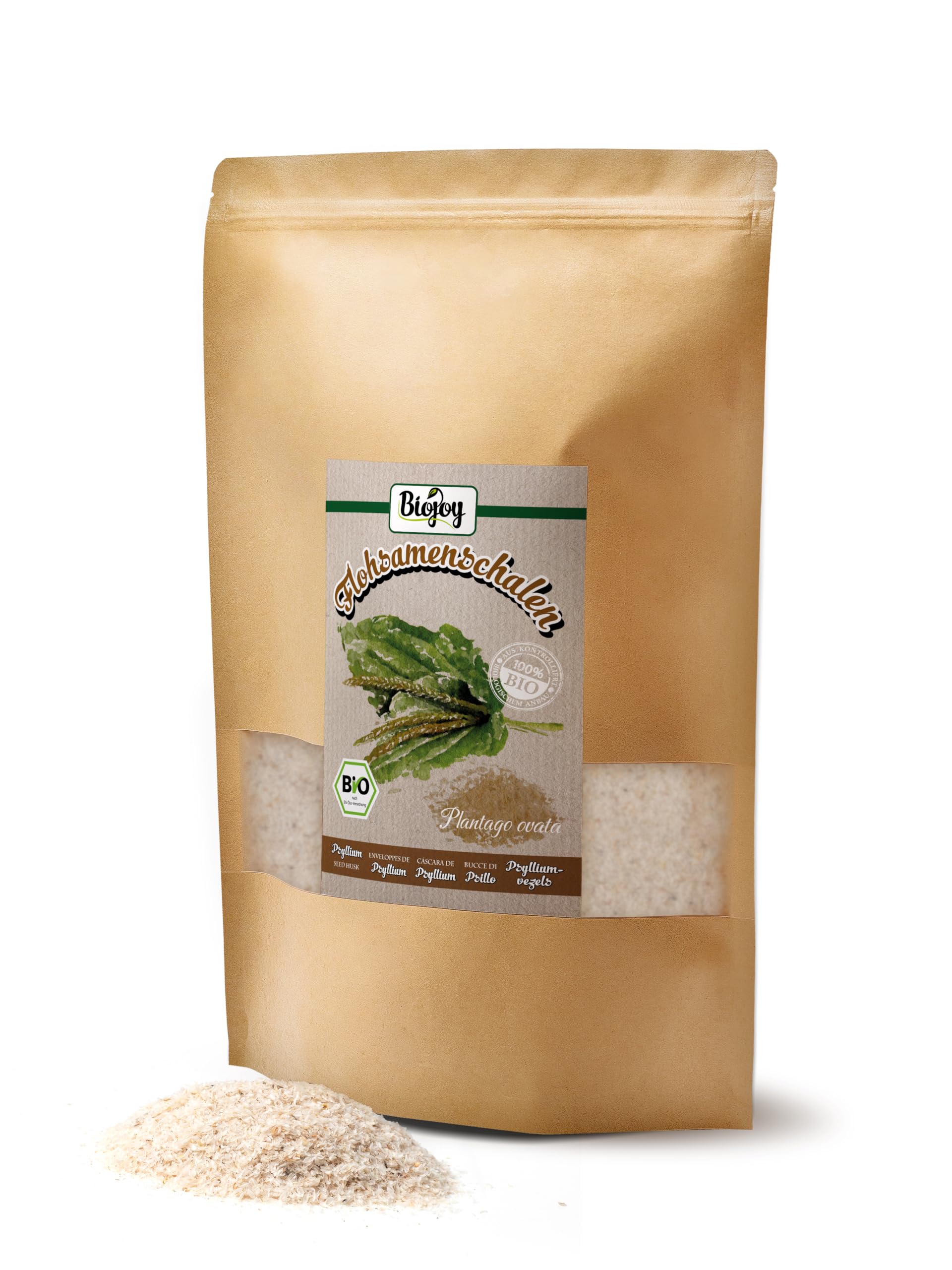 Biojoy Enveloppes de psyllium BIO (1 kg), 99% de Pureté, Psyllium Husk (Plantago ovata)