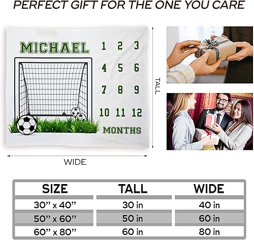 Miniatura 3 de Manta personalizada mensual de hitos para bebé, manta de fútbol para recién nacido, regalos para nueva mamá, manta deportiva para bebé, manta