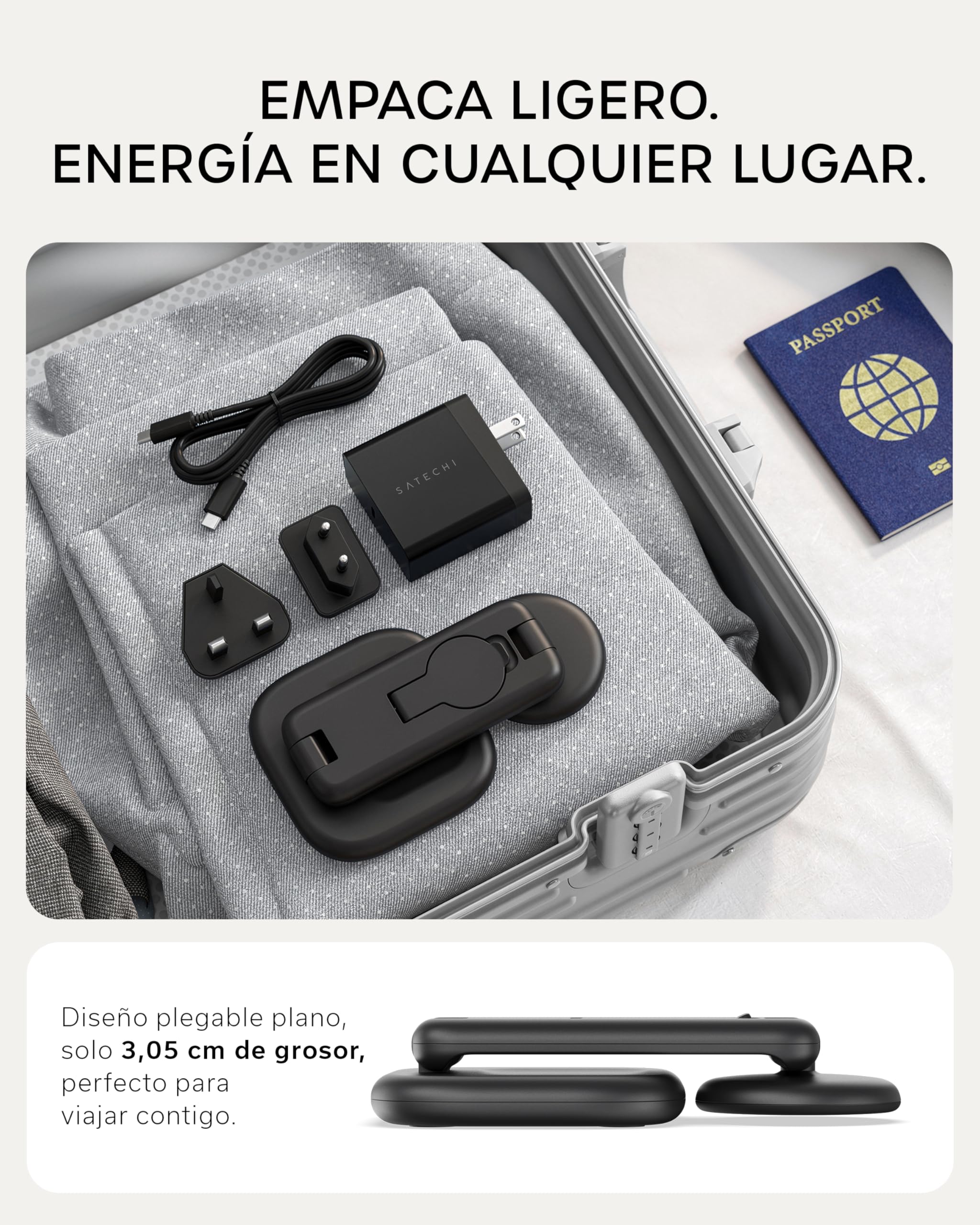 SATECHI Cargador Magnético Qi2 3 en 1 Plegable, 25W, Negro Espacial | Adaptador USB-C 45W incluido, para iPhone 17, Apple Watch Series 11, AirPods