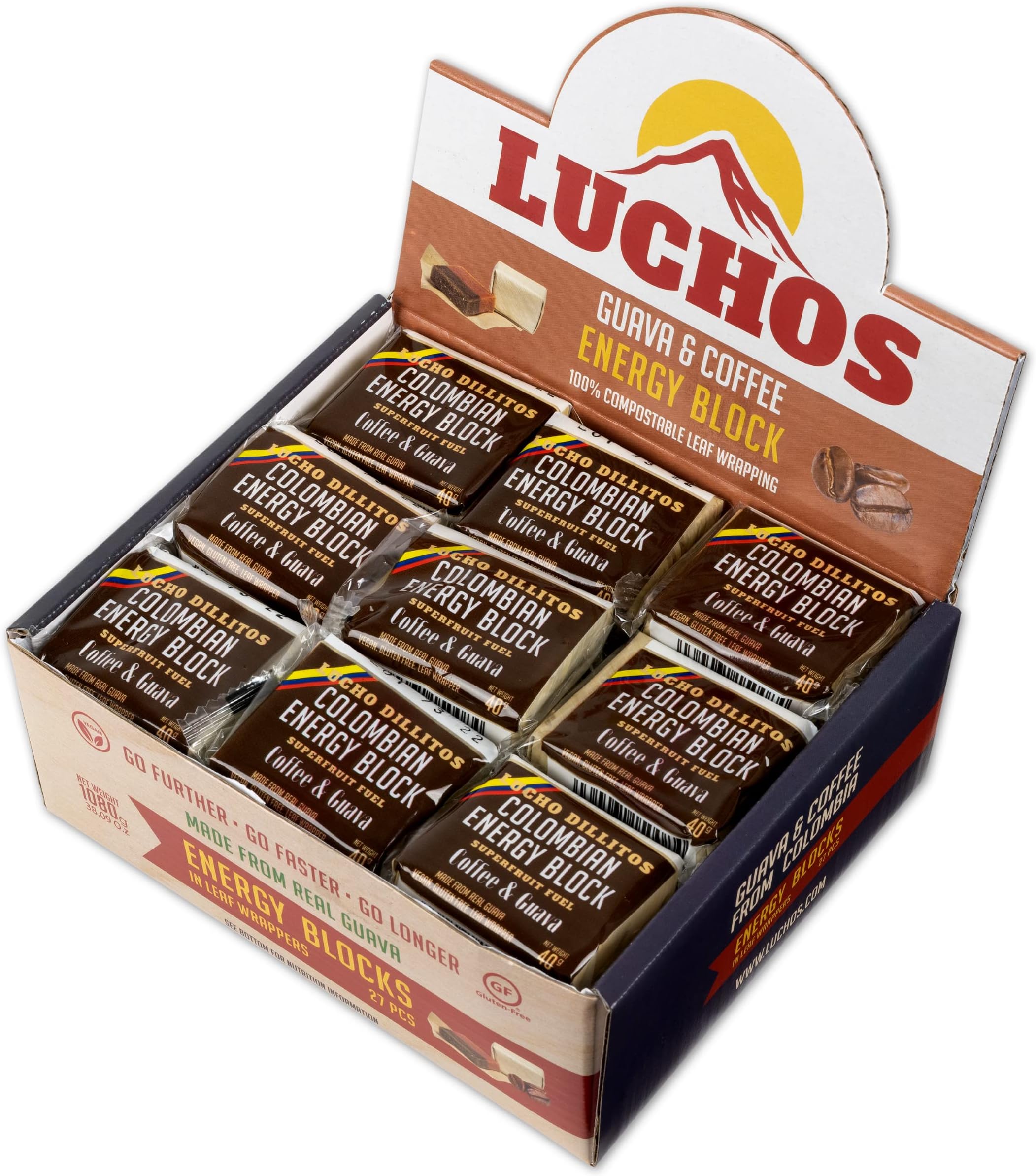 LUCHOS Natural Energy Bars - Coffee, 27 Pack | High Carb Bars for Sports Endurance, Running, Cycling & Workouts | Vegan & Gluten Free | Natural Nutrition Bars With Compostable Wrappers