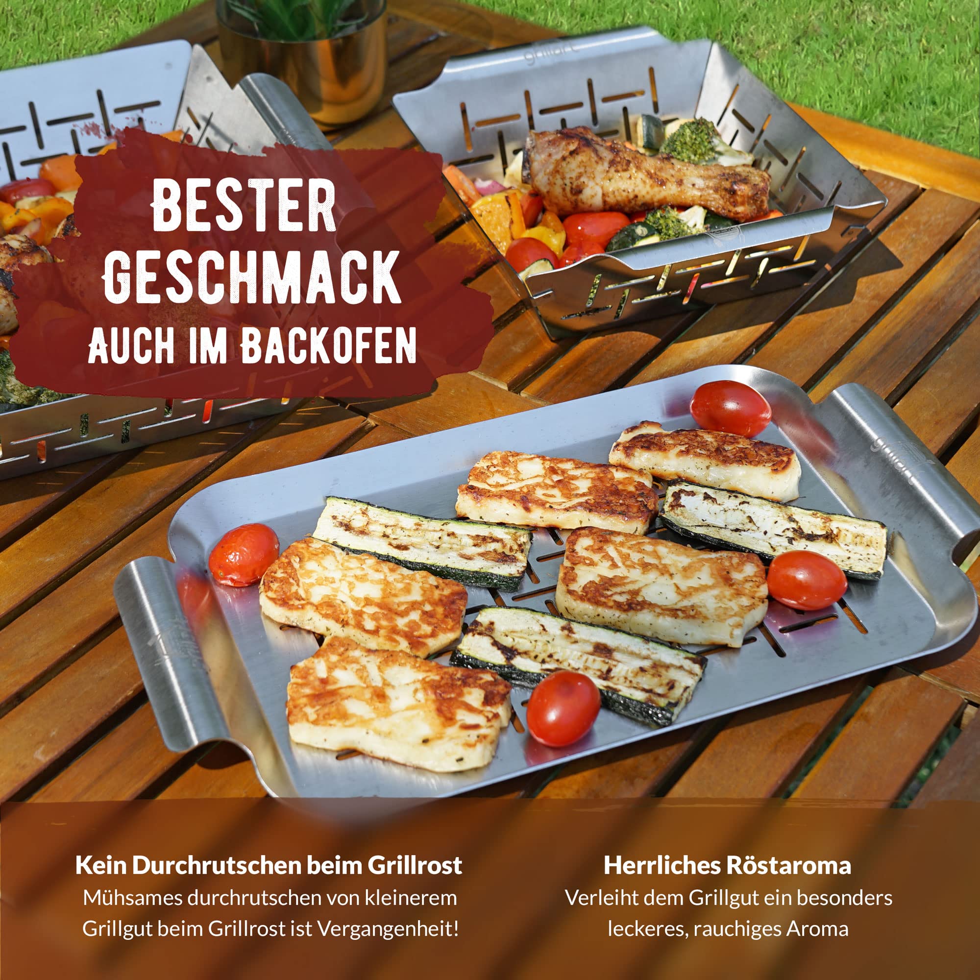 grillart® Premium Grill Basket and Grill Tray Stainless Steel (Set), Can be Used as Fish Grill and Grill Tray - Image 2