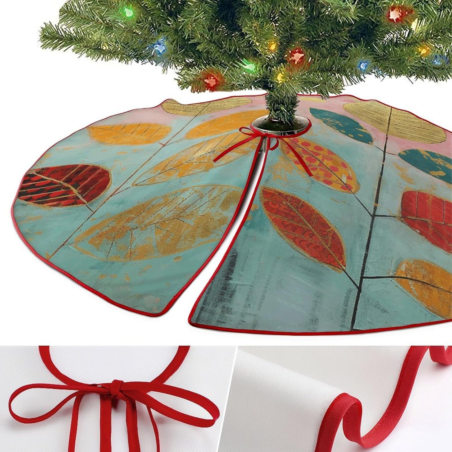 Christmas Tree SkirtLeaves Collageclassic Fashion Tree Skirt Painted Multifunctional Christmas Tree Skirt