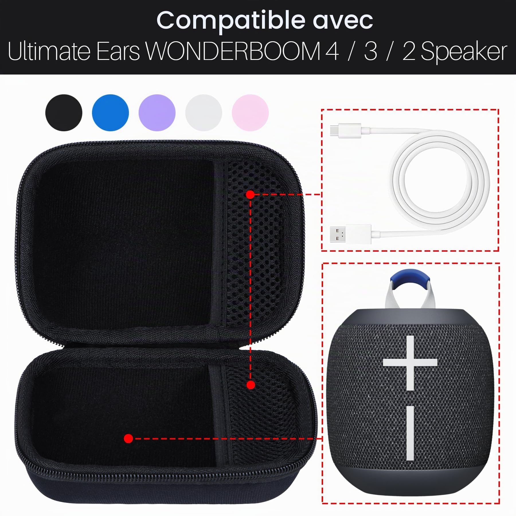Lebakort Dur Étui Housse Cas Compatible avec Ultimate Ears Wonderboom 4 / Wonderboom 5/ Wonderboom Enceinte Portable (Bleu)