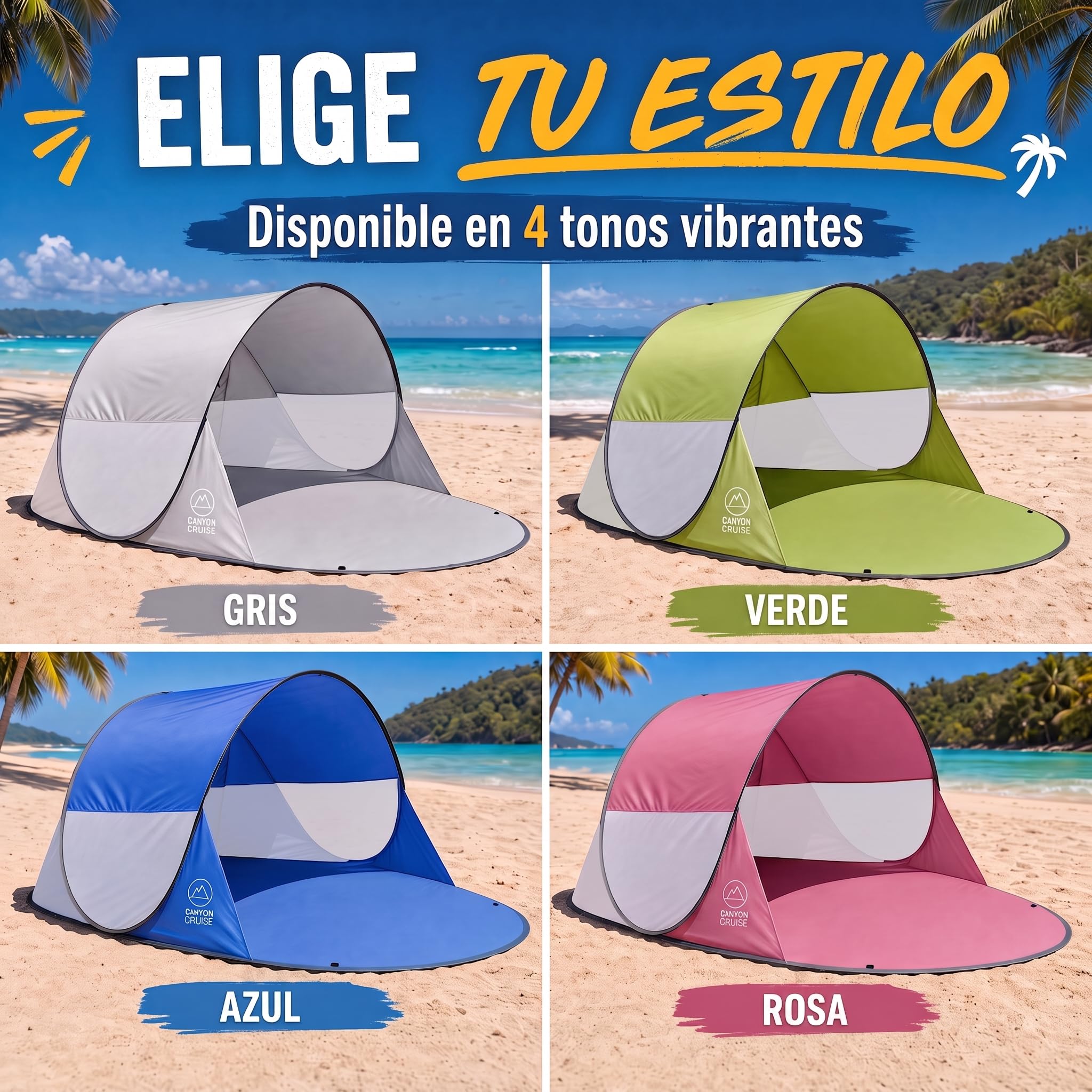 GOODS+GADGETS® Tienda Playa Pop-up 240x140 cm - Carpa de Playa | Montaje automático en segundos - protección solar SPF 30+ - postes de fibra de vidrio - solo 1,9 kg