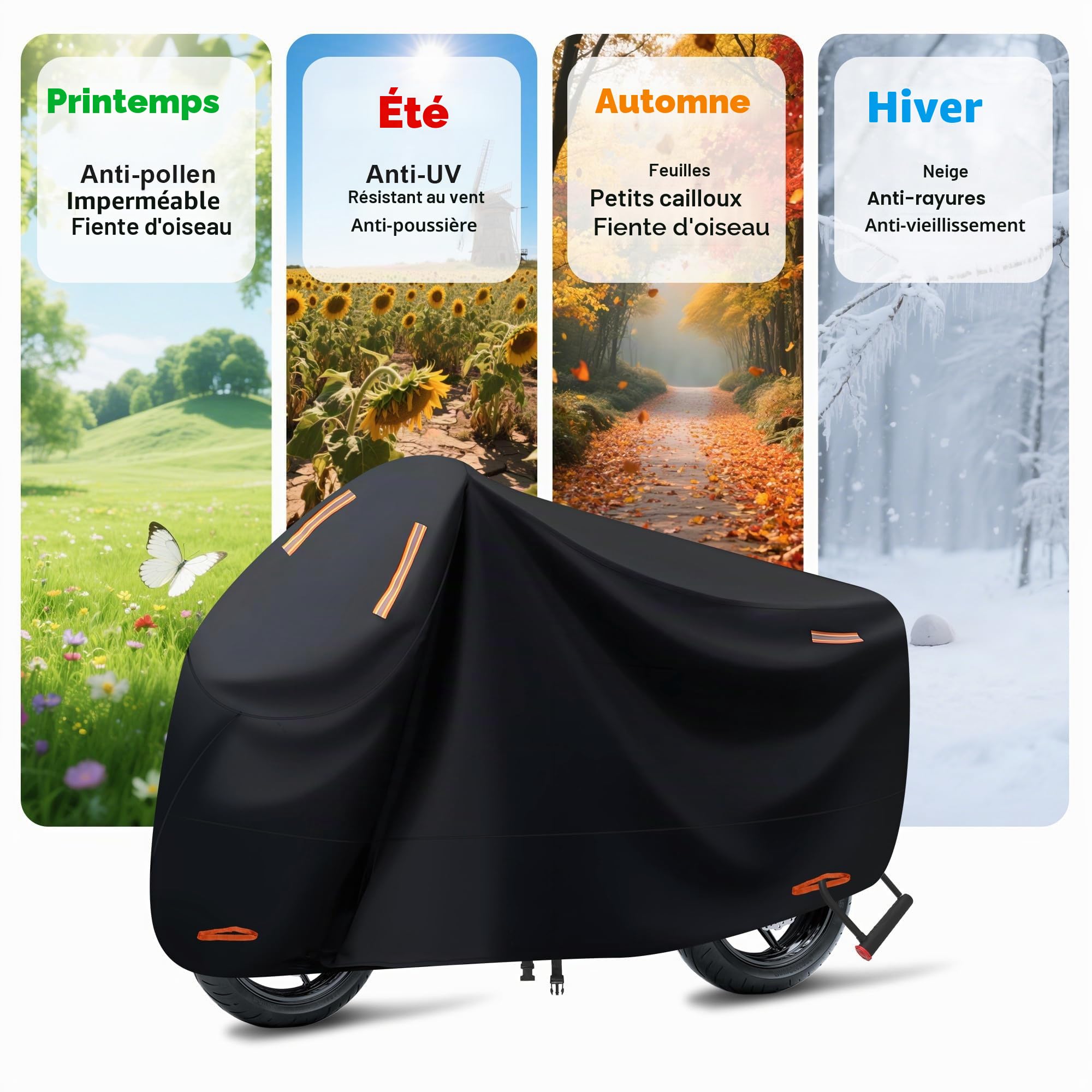 Bache Moto, Bache Moto Exterieur Etanche, Protection extérieure Contre Le Froid et Le Soleil avec Trou de Serrure, Housse Moto Exterieur adaptée à Une variété de modèles (245x105x125 cm)