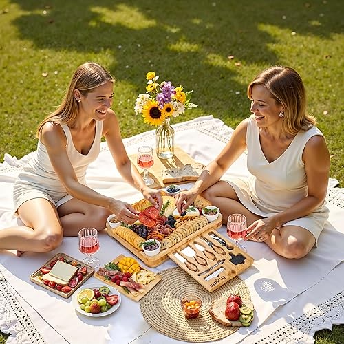 Miniatura 7 de Smirly - Juego de tabla de quesos y cuchillos Bandeja de madera para vino queso carne 160 x 130 x 2 pulgadas