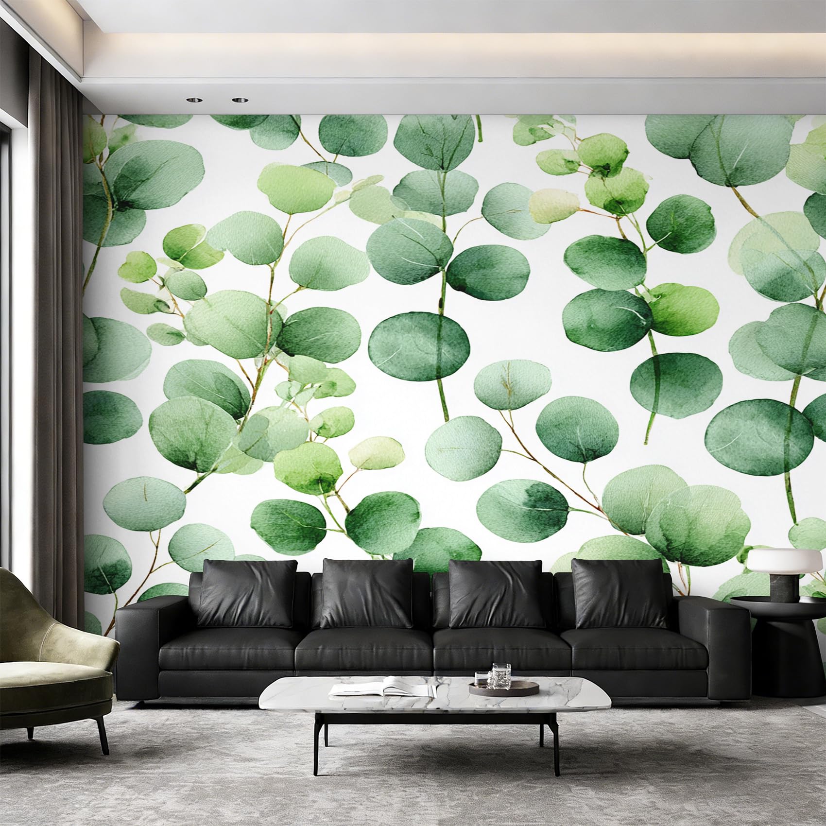 Papier peint eucalyptus pour agrandir une pièce fresque intissée 375x250