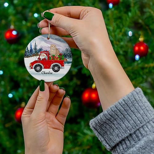 Miniatura 4 de Papá Noel en camión rojo con concha, camafeo escocés plegable gato, adorno de Navidad con nombre personalizado, adorno de Navidad 2024, círculo