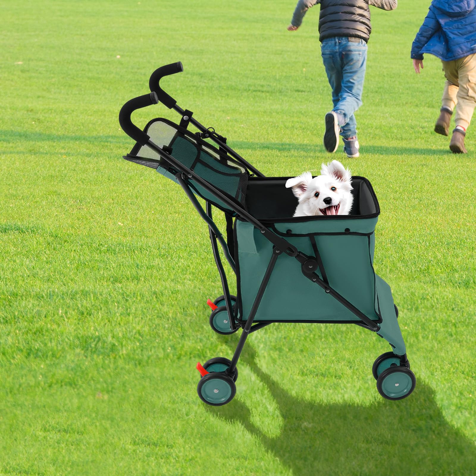Carrello per animali domestici, cestino per il trasporto di animali domestici, in metallo, con ruote, pieghevole, portata 70 kg, portata 94 cm, per attività all'aperto, shopping, picnic, campeggio