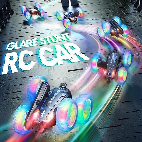 Miniatura 2 de BROADREAM Regalos navideños para niños, autos RC 4WD giratorios de 360 de doble cara con faros, música dinámica, juguetes para niños y niñas