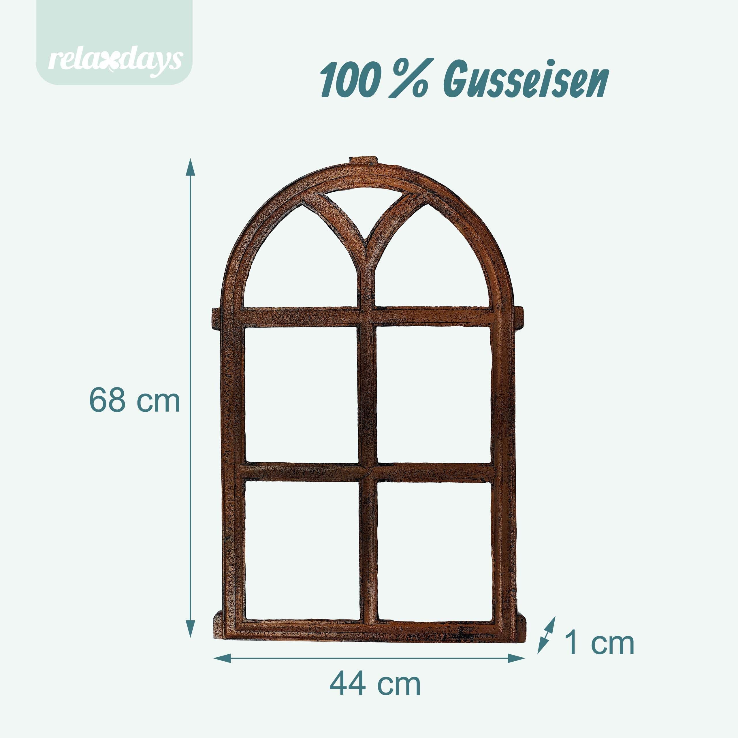 Relaxdays Stallfenster Gusseisen, Vintage Fensterrahmen, Wanddeko & rustikale Rankhilfe, HB: 68 x 44 cm, antik, braun
