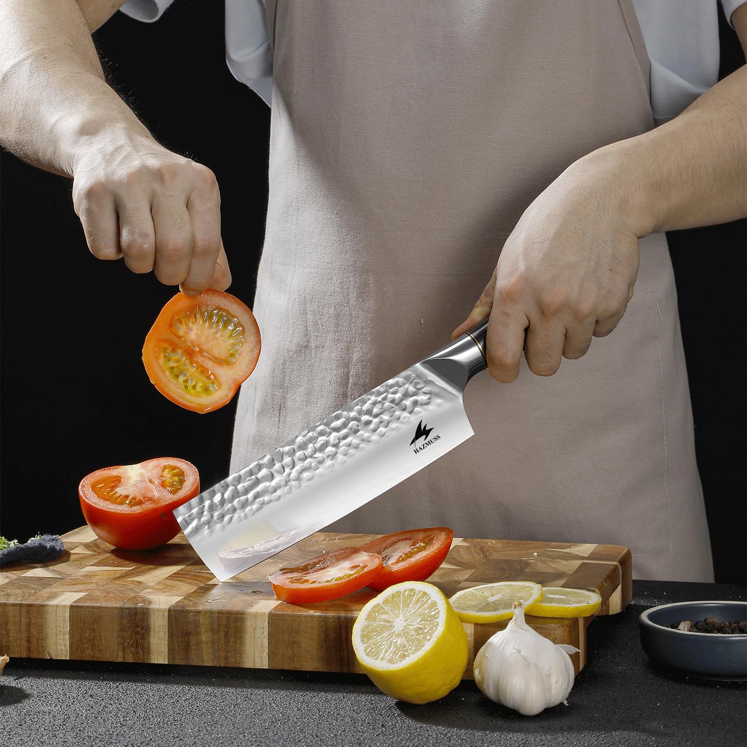 Cuchillo Nakiri de 17,5 cm, Acero Inoxidable Con Alto Contenido de Carbono, Forjado a Mano, Cuchillo de Chef Japonés Con Mango de Madera Pakka Para Cocinas Profesionales y Domésticas