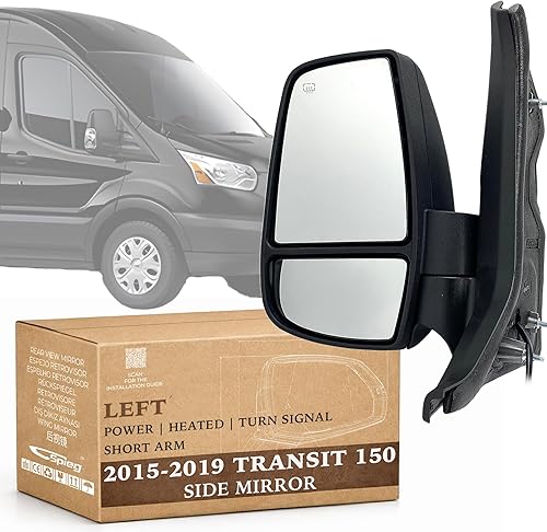 Miniatura 19 de Espejo lateral del lado del pasajero Spieg para Ford Transit 150 250 350 2015-2019 Furgoneta de carga Ajuste de potencia Calentado Señal de giro