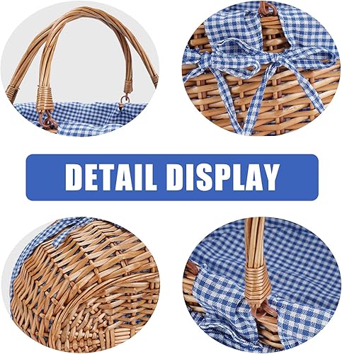 Miniatura 3 de Cesta de picnic de mimbre con asas plegables dobles, cesta de picnic de sauce, cesta de Pascua tejida a mano natural, huevos de Pascua y cesta de