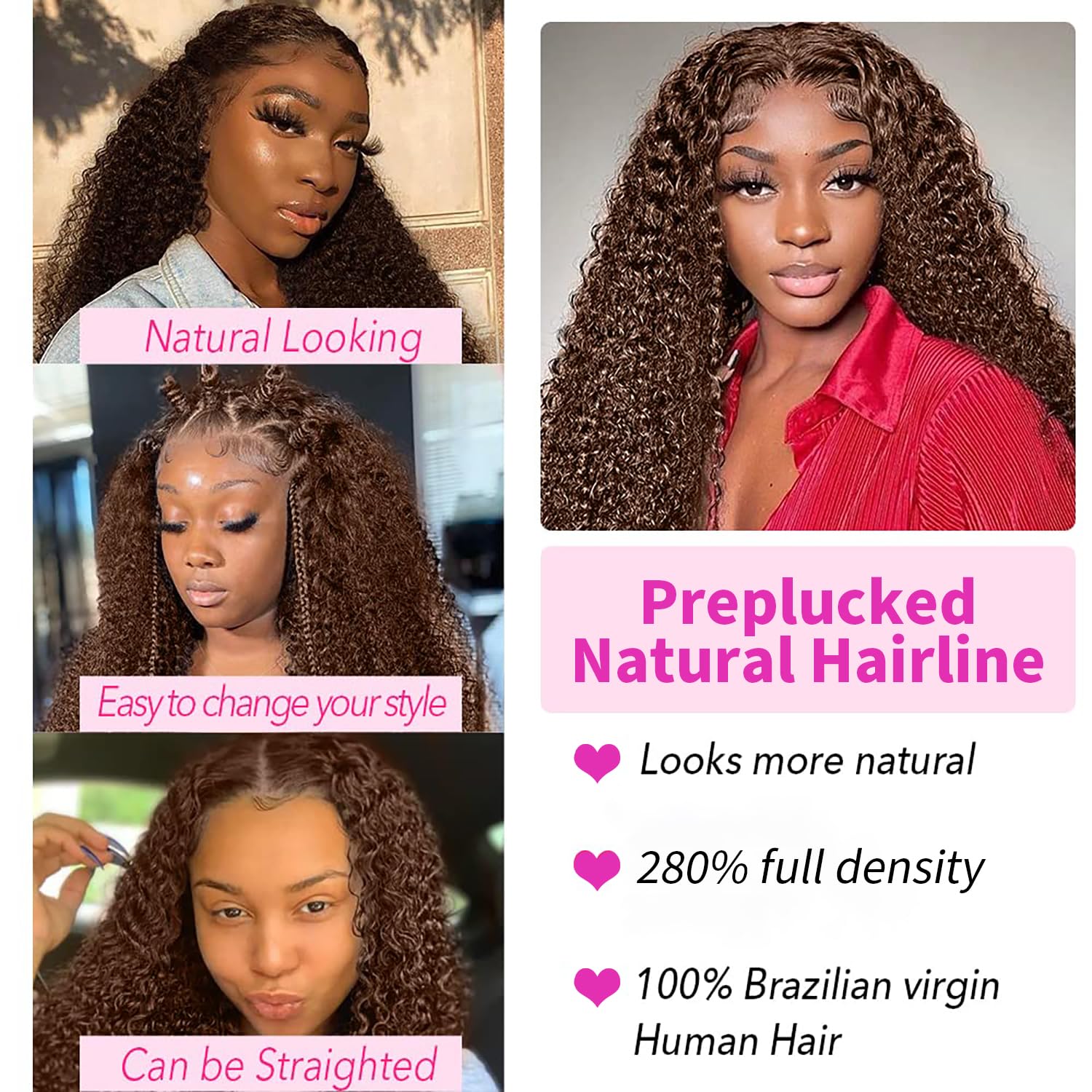 OUX Chocolate Brown Lace Front Wig Real 280 Density 13x6 Deep Wave Lace Front Wigs Human Hair for Black Women 4# Colored Brown Wig Human Hair (30 Inch)
