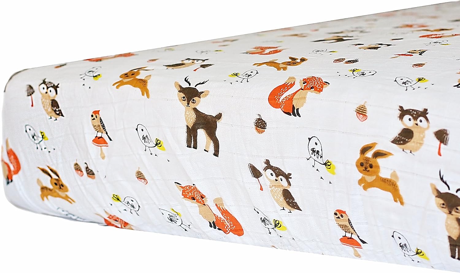 Kadut Kids Crib Sheet Set, 1 Pack, 100% Soft Muslin Cotton- Fitted Bed Sheets- Unisex Forest Friends with Elastic Band,Durable-Fits Standard Crib Mattress-Measures 28” x 52” x 9” for Babies, Toddlers.