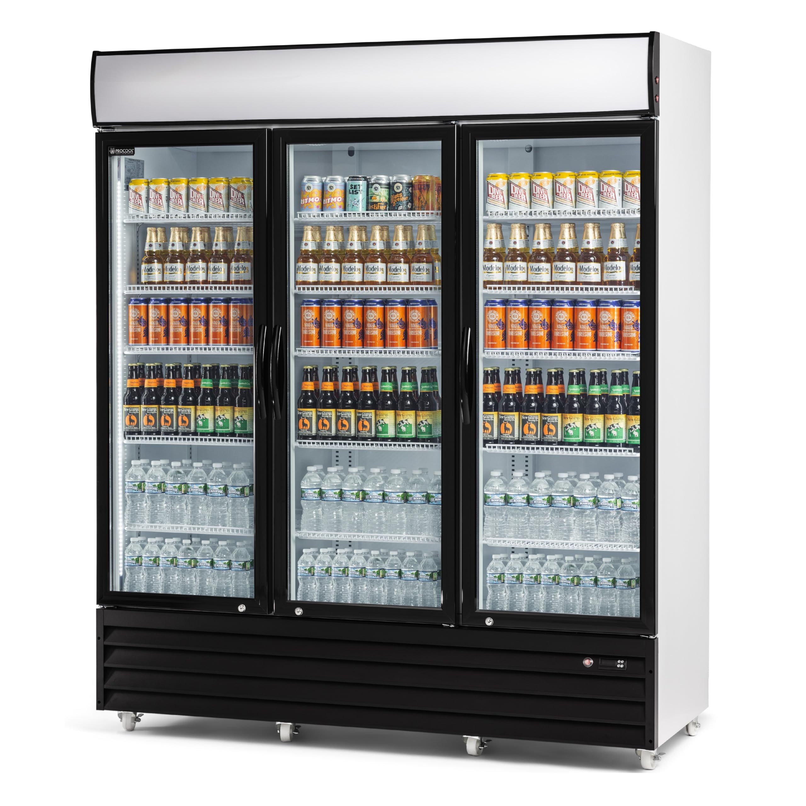 Procool White Display Refrigerator, 53 CuFt, 3 Door, Customizable Sign