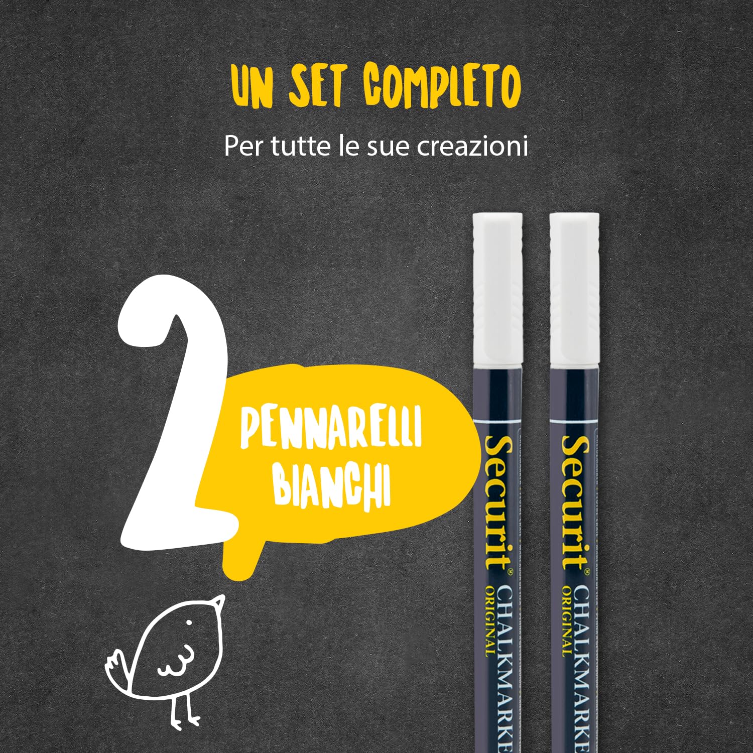 SECURIT Set Da 2 Pennarelli A Gesso Liquido Bianco Punta Fina 1-2mm