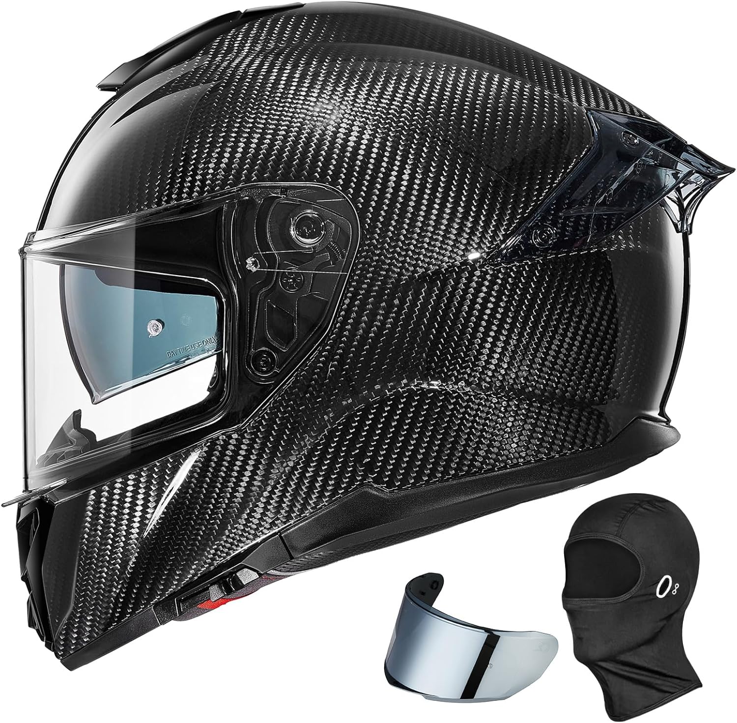 ILM Carbon Fiber Motorcycle Helmets Lightweight Full Face Dual Visor Helmet with Rear Wing Pinlock Compatible Motorbike Street Bike DOT ECE Men Women Model 861C (CarbonFiber3K