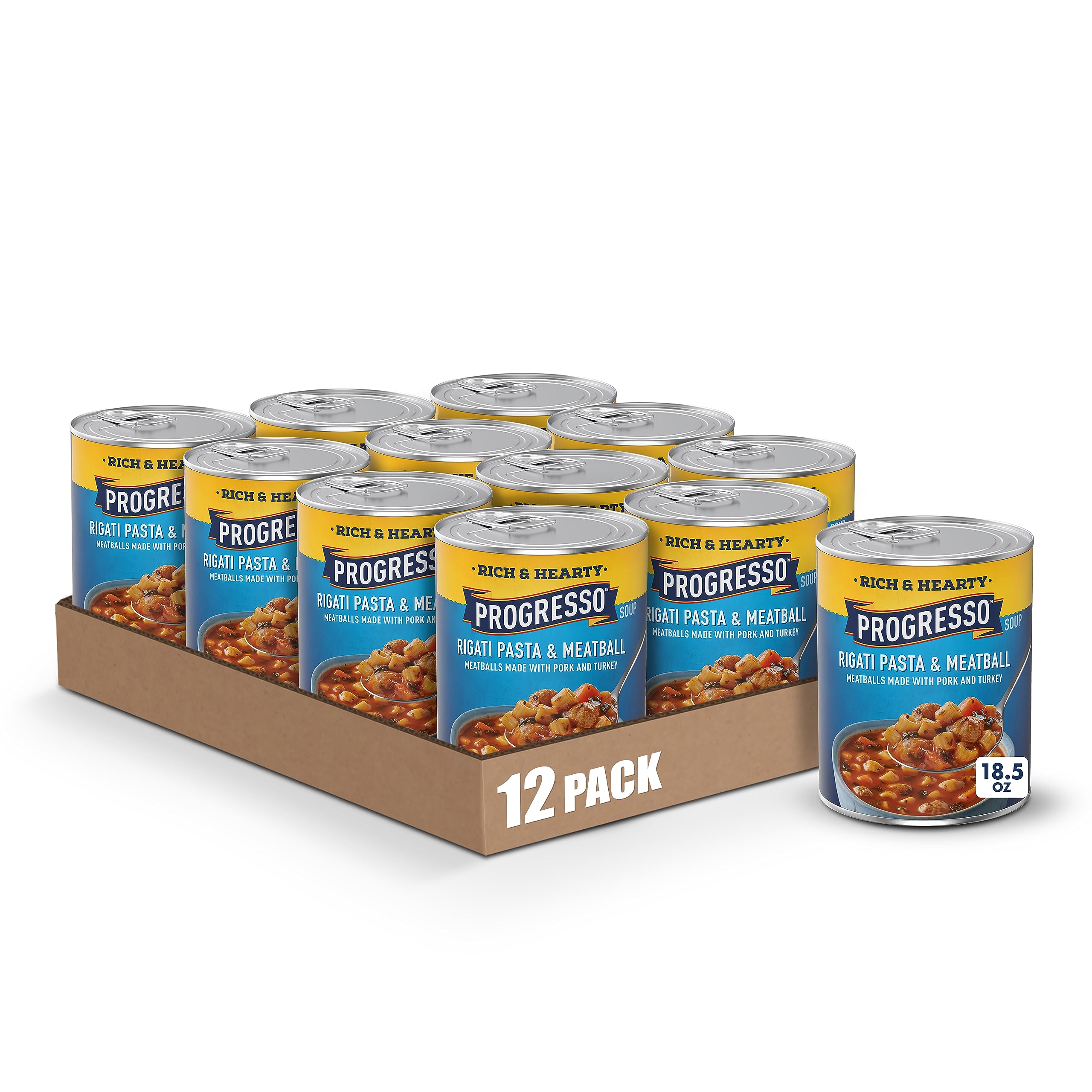 Progresso Rigati Pasta and Meatball Soup, Rich and Hearty Canned Soup, 18.5 oz (Pack of 12)