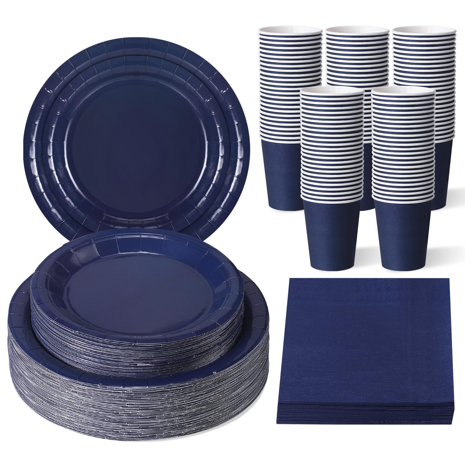 Assiettes jetables en carton et serviettes marine | Lot de 200 pièces pour 50 invités Tioncy