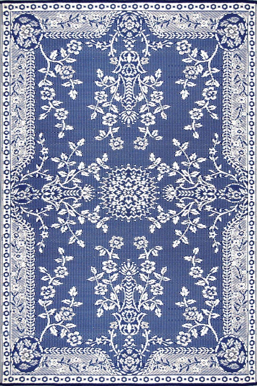 Mad Mats Outdoor Rug, Reversible Plastic Mat for Patio, Porch, Deck, Kitchen & Bath, Garland, 4' x 6', Blue White