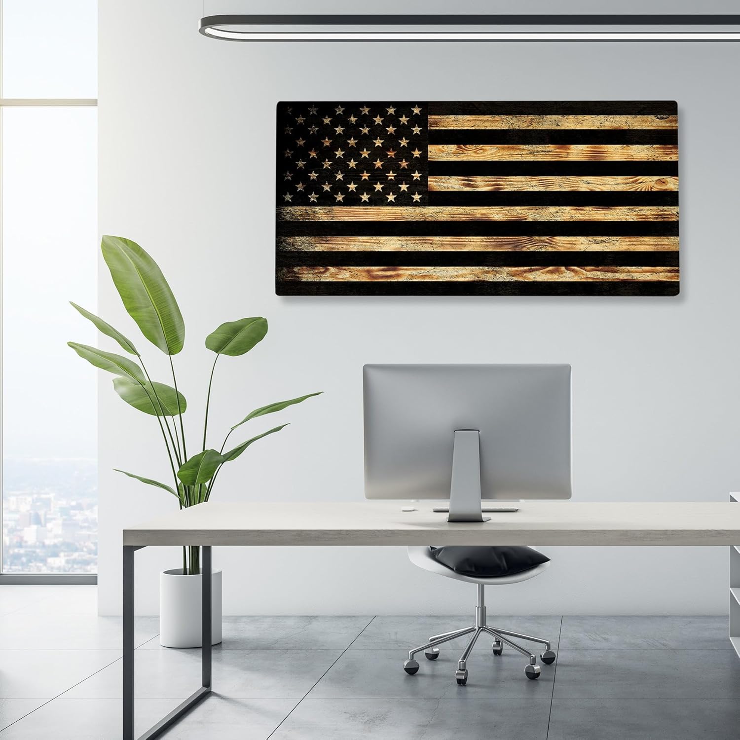 CornholeAce Burnt Wood USA Flag - Premium Wood American Flag Wall Art – UV Printed on Baltic Birch Plywood (47.75" x 23.75") – Easy-Mount | Made in USA