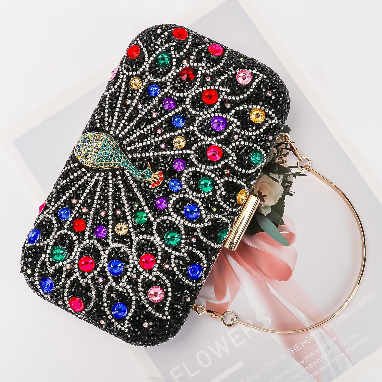 Women's Vintage Beaded Sequin Peacock Clutch Purse Handmade Crossbody Bag Evening Handbag For Wedding Party Prom
