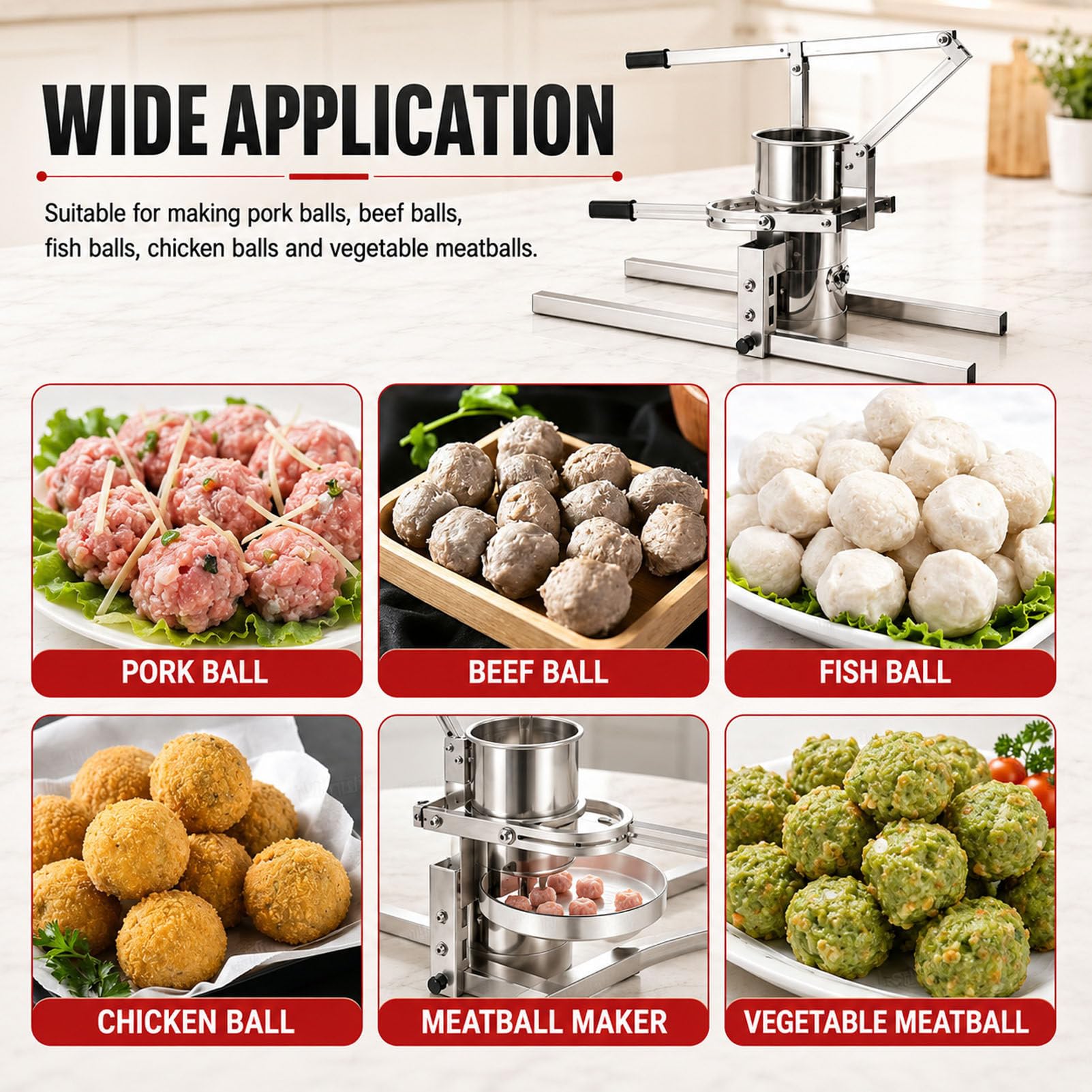 Prensa de acero inoxidable para albóndigas de carne y pescado 16cm/6in-A