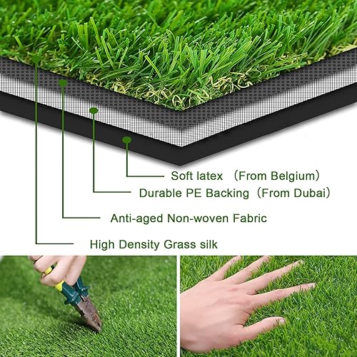 Miniatura 2 de Alfombra de césped artificial de 1.38 pulgadas, 7 x 28 pies, para interiores y exteriores, alfombra de césped artificial realista de alta densidad