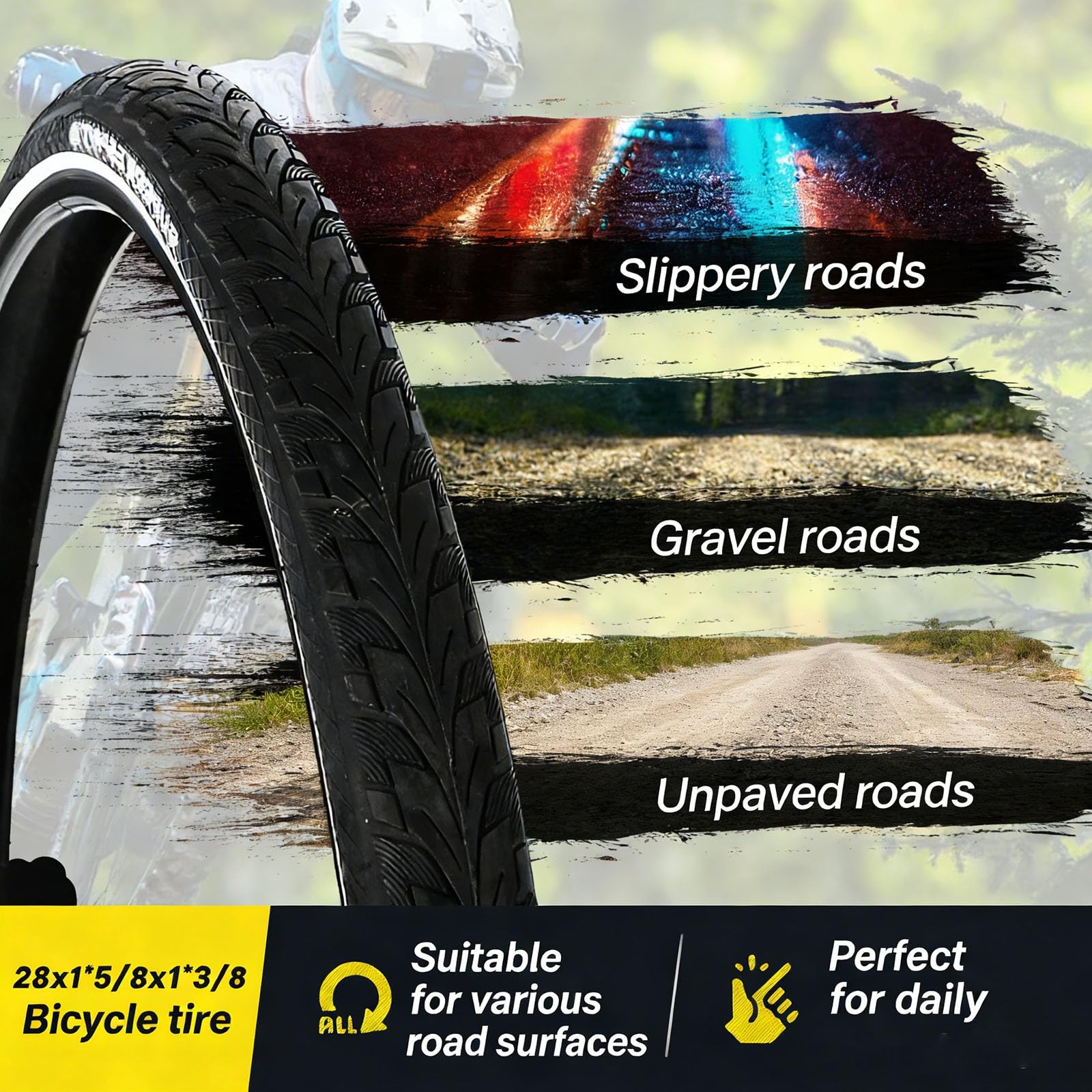 Opony rowerowe 28 1 5/8 1 3/8, bezpieczne punktowe z 30 TPI, 50-70 PSI, wzmocniona ścianka boczna, gładka powierzchnia do jazdy po mieście i dojazdach do pracy