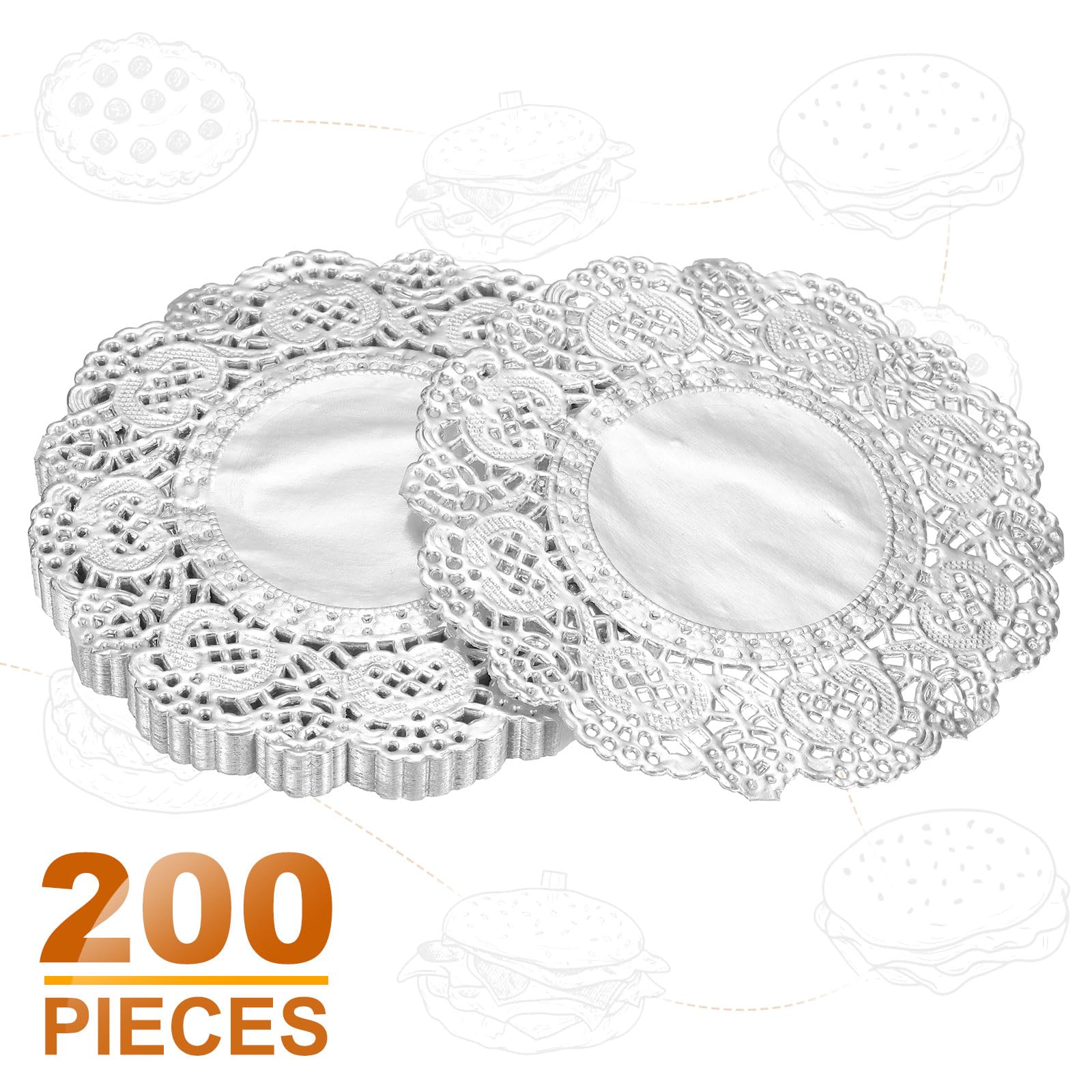 Produktbild von 50x Silberne Spitzenpapierdeckchen 5 Zoll – Hübsche Doily-Platzsets, ölabsorbierend, Für Kuchen, Desserts & Party-Deko