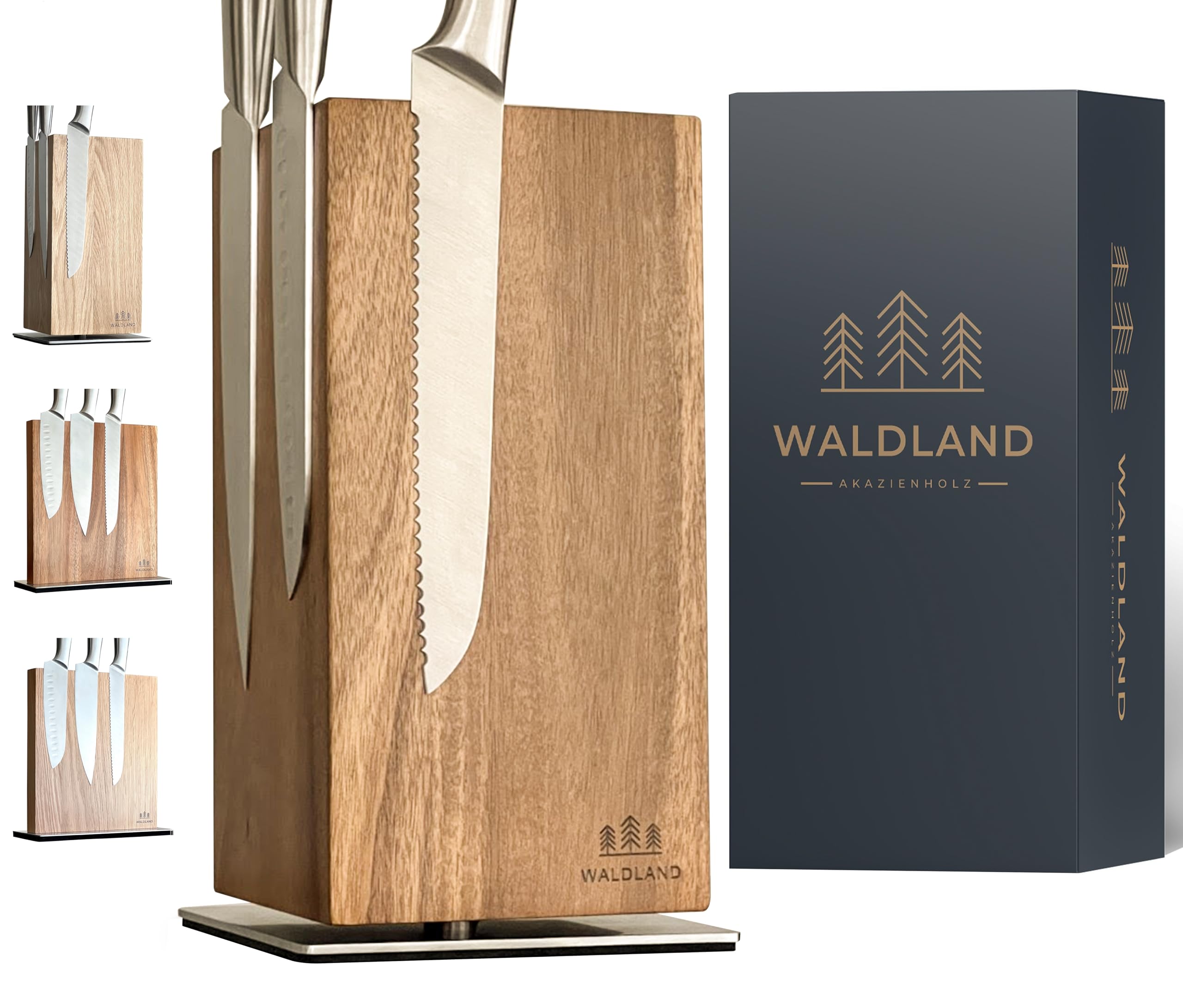 WALDLAND Bloc à couteaux de qualité supérieure sans couteau,Bloc à couteaux magnétique et rotatif à 360°,En bois d'acacia élégant et robuste,Bloc en bois,Organiseur de cuisine